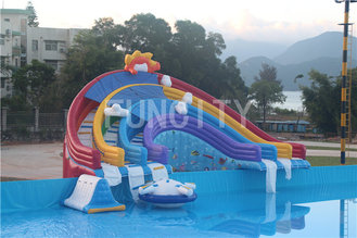 China 0.55mm PVC Tarpaulin Four Lane Inflatable Rainbow Water Slide For Water Park Games supplier