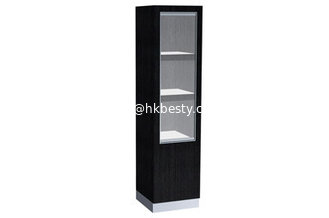 Ebony Veneered MDF Cabinet Featuring LED Lighting and An Entire Swinging Glass Door