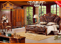 European style antique retro master hotel solid wood leather beds import bedroom furniture set for villa