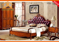European style antique retro master hotel solid wood leather beds import bedroom furniture set for villa