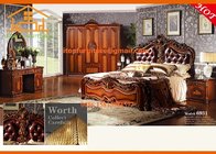 Buy european American antique new leather solid teak wood wooden carving bedroom furniture sets
