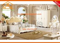 antique French best designer white solid wooden leather bedroom furniture sets