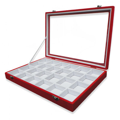 China 24 Compartment Pendant Display Tray , Velvet Jewelry Tray Red / White Faux Suede supplier
