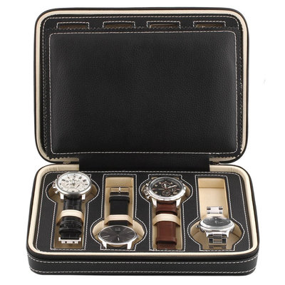 China 8 Grids Watch Display Box Faux Material Zippered Travel Watch Collector supplier