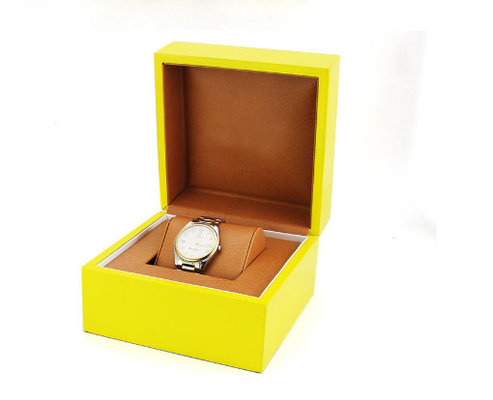 China High Glossy Yellow Jewelry Wooden Box With Small Pillow Glossy Painting supplier