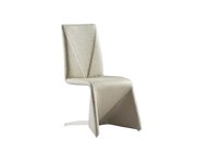 Dining Chair, Faux Leather, Rear Legs-Color:Taupe,Finish:Polished Stainless Steel