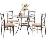 5 Piece Metal & Glass Round Kitchen Dinette Dining Table & 4 Side Chairs Set