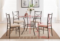 5 Piece Metal & Glass Round Kitchen Dinette Dining Table & 4 Side Chairs Set