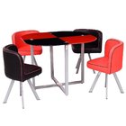 New 5 Pcs Dining Set Tempered Glass Table and 4 Chairs Kitchen Breakfast dining table set Black&Red