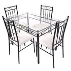 5 Piece Dining Set Glass Metal Table and 4 Chairs Kitchen Breakfast Furniture