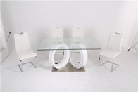 pu leather chair tempered glass modern style dining table set