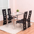 5 Piece Dining Set Glass Table and 4 Chairs high back chair glass table
