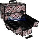Aluminum Pink Checker Makeup Case with Dividers and Strap