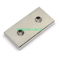 Kellin Neodymium Magnet Block with Countersunk NdFeB Block Magnet with Two Countersunk Holes