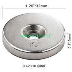 Kellin Neodymium Magnet Disc with Countersunk 1.26" D x 0.2" T Magnetic Tool Holder