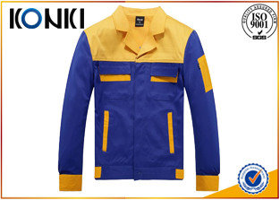 China Formal Worker Custom Jackets Blue And Yellow Uniform Fashion Tops supplier