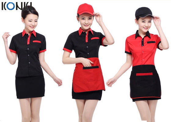 China Red And Black Color Restaurant Shirts Uniforms For Waitresses supplier