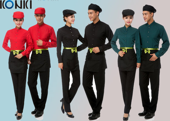 China Cool Restaurant Staff Uniforms With Solid Color Long Sleeve Shirt And Pants supplier