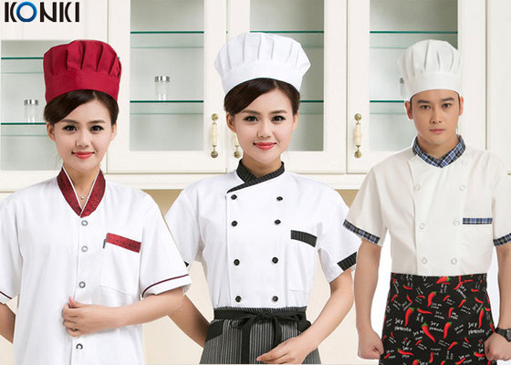 China Contrast Color Men / Womens Chef Uniforms Short Sleeve For Kitchen supplier