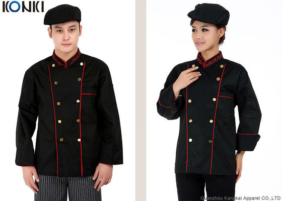 China Professional Double Breasted Chef Jacket Black Long Sleeve For Men supplier