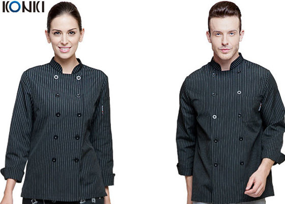 China Personalized Chef Cook Uniform , White / Black Chef Coats With Double Breasted Stripe supplier