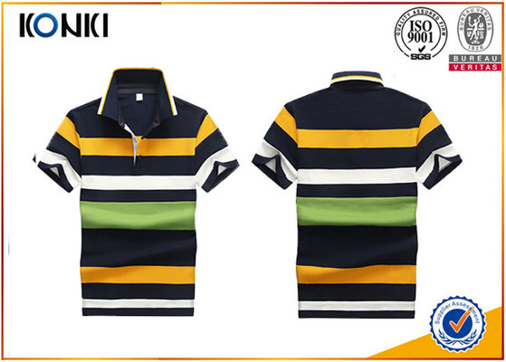 China 200 Grams 100% Cotton Stripes Print Style Customized Embroidered Polo Shirts For Mens supplier