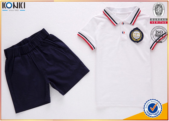 China Custom school uniform polo t shirts with stripe collar and cuff  for boys and girls supplier