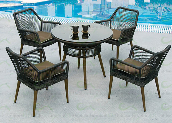 Newest Outdoor Dining Sets Wood Grain Painted Rattan Furniture Wicker Seating