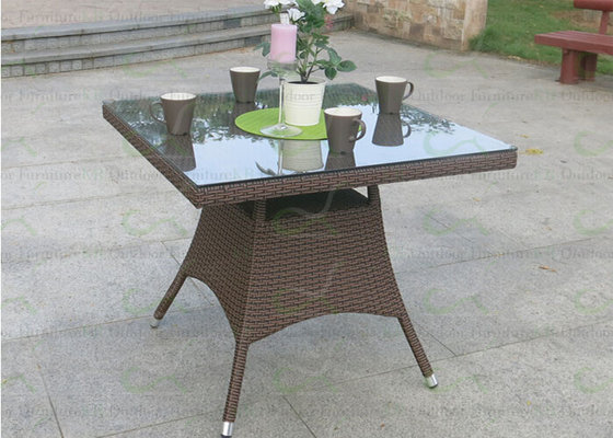 Square Shape Brown Color Patio Dining Tables Garden Outdoor Wicker Table