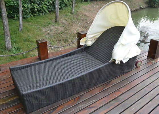 Outdoor Chaise Lounges with Canopy Swimming Pool Furniture Wicker Sun Lounger