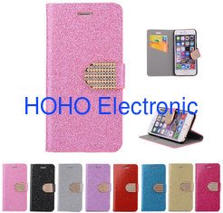 China Glitter PU leather wallet Case For iPhone 4 5s 6 plus 7  galaxy s5 s4 S6 S7 NOTE 7 3 5 supplier