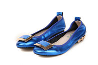 hot sell women blue foldable flat ballet shoes goatskin brand shoes fashion customized shoes BS-03