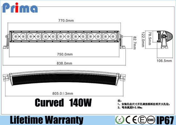 China 140W 30 Inch Truck Led Light Bar , Single Row 10W Cree  Combo Curved Light Bar  supplier
