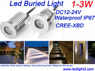 1W 3W Mini Led Buried Light DC12-24V CREE XBD  IP67  Underground Led Lighting Spot Lights Landscape Lighting