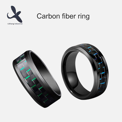 China Personalized Luxury Mens 8mm Wedding Tungsten Steel Carbon Fiber Ring 2 colors Electroplate Black supplier