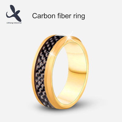 China Personalized Luxury Mens 8mm Wedding Tungsten Steel Carbon Fiber Ring 1 colors Electroplate Gold supplier