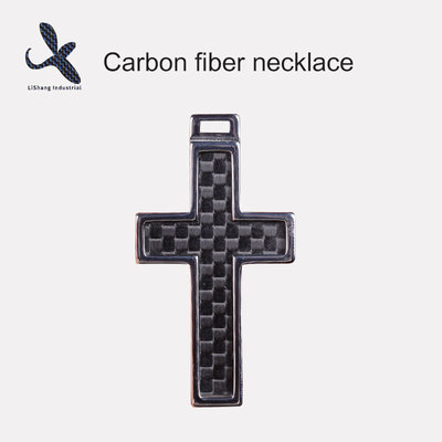 China Tungsten Steel Jewelry Black Carbon Fiber Inlay Cross Pendant Necklace for Men and Women supplier