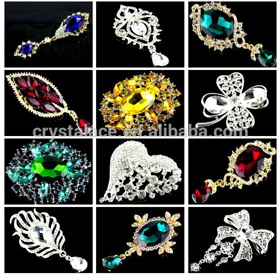 Decorative Handmade Gold Brooches For Dresses With Crystal Stones
