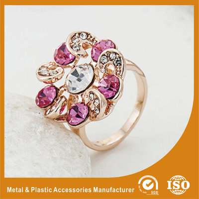 China Zinc Alloy High Fashion Jewelry Rings , Ladies Gold Rings With Colorful Zirconon sales