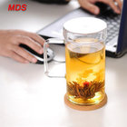 Heat resistant borosilicate single wall transparent glass tea cup with handle