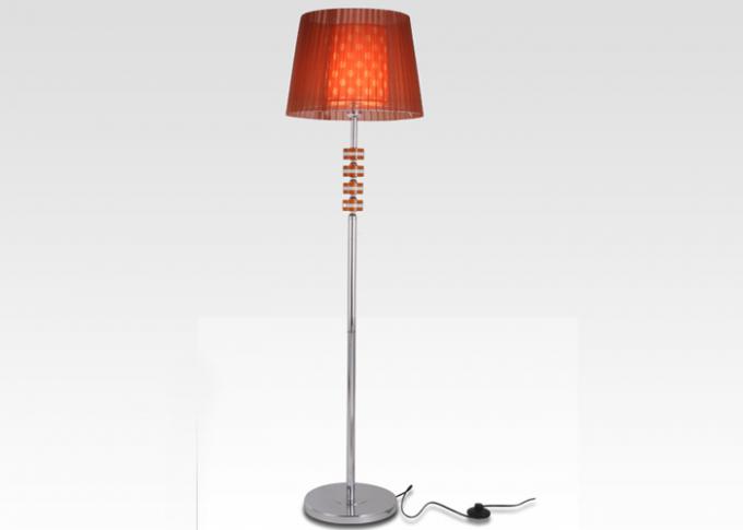 Electroplated Chrome Metal and Crystal Floor Standing Lamps With Tawny Fabric Shade