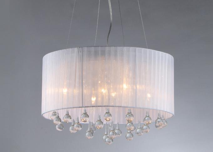 Chrome Large Contemporary Chandeliers White Fabric Covering