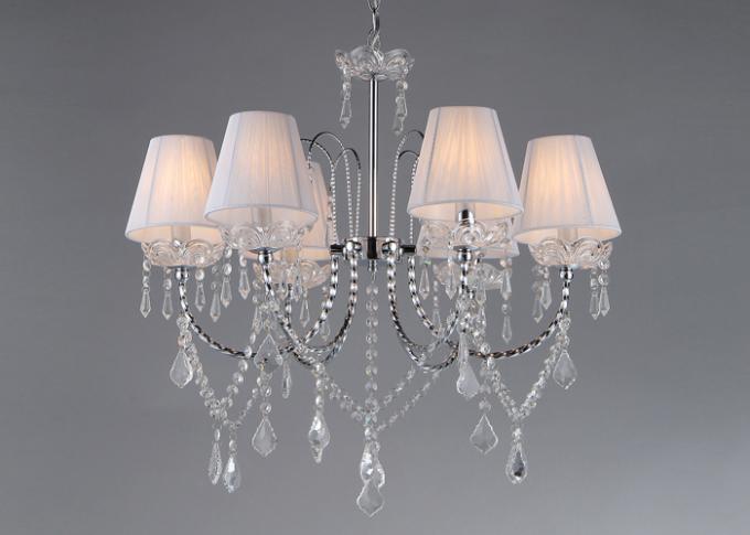 European Style 6 Lights Interior Luxury Crystal Chandelier , White Fabric Shade