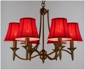China Red Fabric Shade 6 Lights Wrought Iron Chandelier for Dining Room distributor