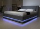 Carlifornia King Dark Brown Wave-like Shape Upholstered Bed with RGB LED light