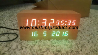 China wood alarm azan clock quran speaker on table clock inside 8GB TF card English languages with IR control supplier