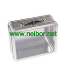 Large Silver Tin Lunch Box with clear window