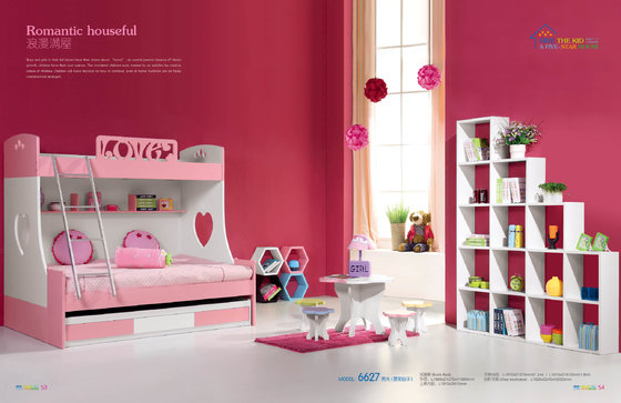 China pink kids bunk bed with drawers and pulled bed,#6627 supplier