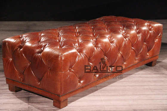 China classic old style antique club rectangle leather ottoman supplier
