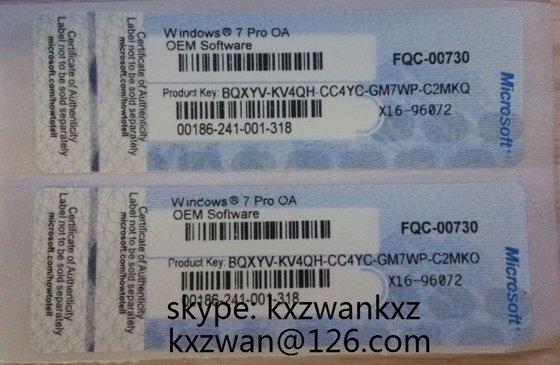 China Microsoft windows 7 professional coa label with genuine oem key license supplier